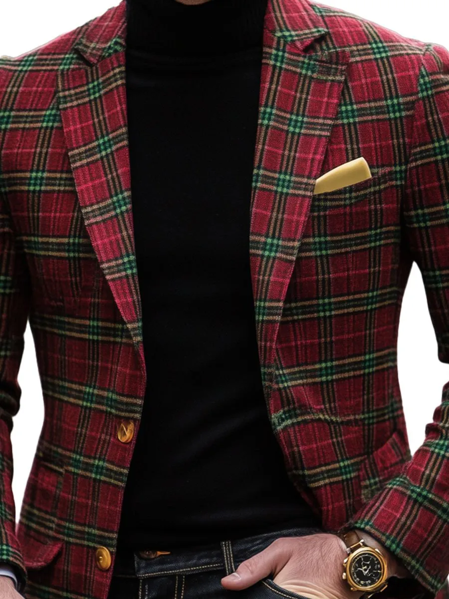 【24-hour shipping】Men's Plaid Lapel Single Breasted Festive Casual Blazer