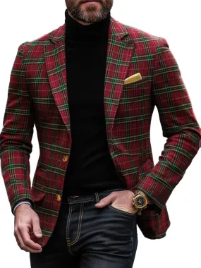 【24-hour shipping】Men's Plaid Lapel Single Breasted Festive Casual Blazer