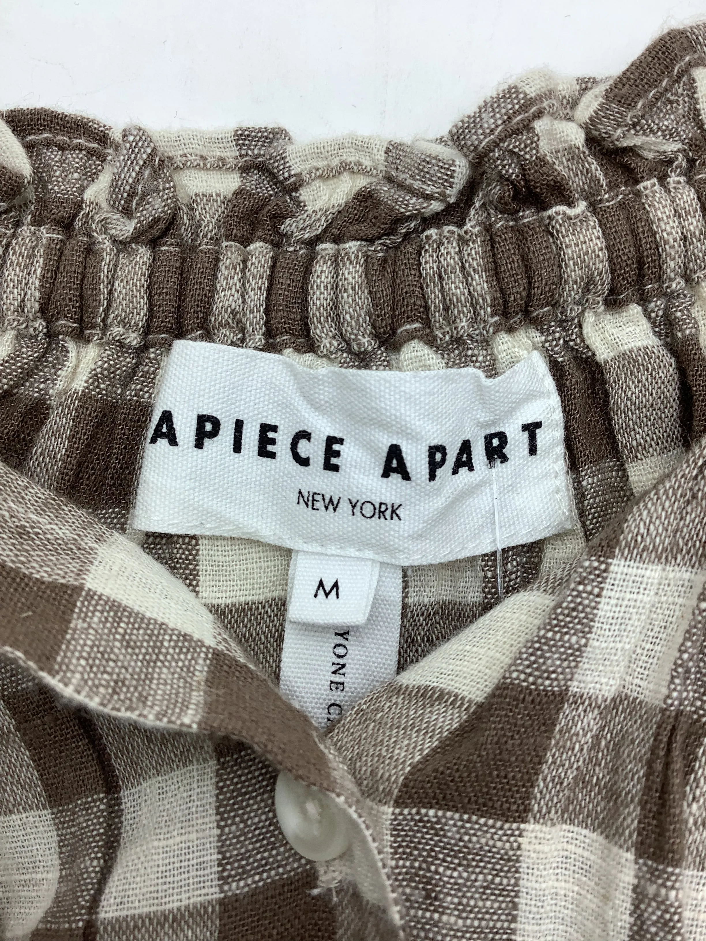 A Piece A Part Button Up Check Print Linen Top Size: M
