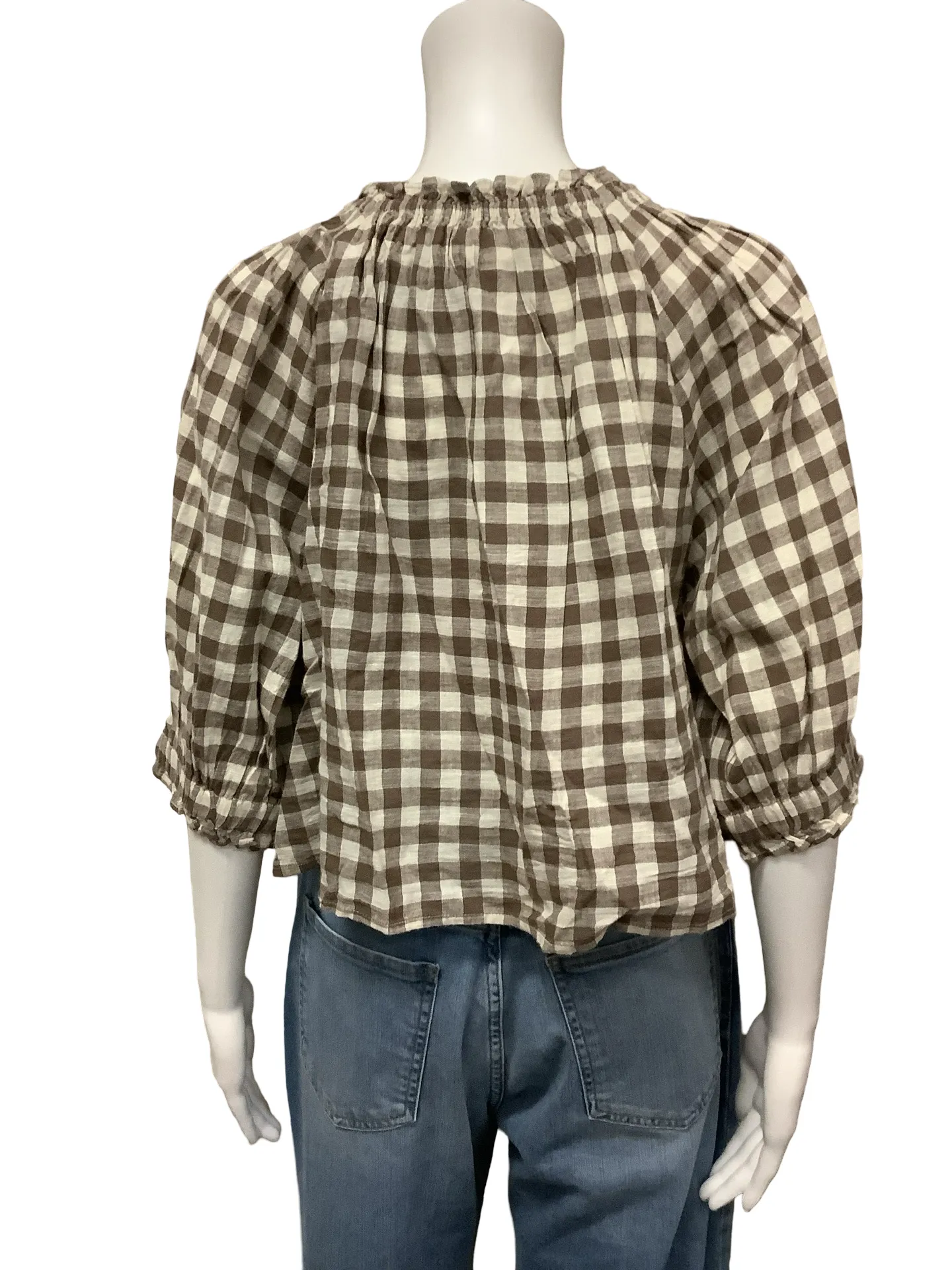 A Piece A Part Button Up Check Print Linen Top Size: M
