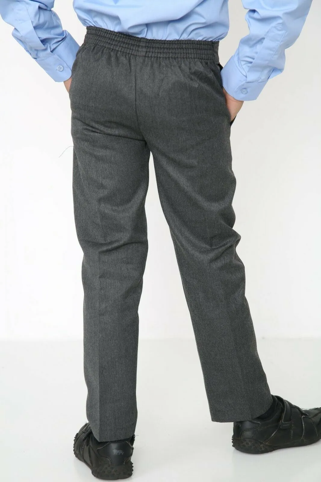 Age 2-10 Boys Pull Up Elasticated Back School Trousers Easy Wear -Grey