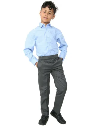 Age 2-10 Boys Pull Up Elasticated Back School Trousers Easy Wear -Grey