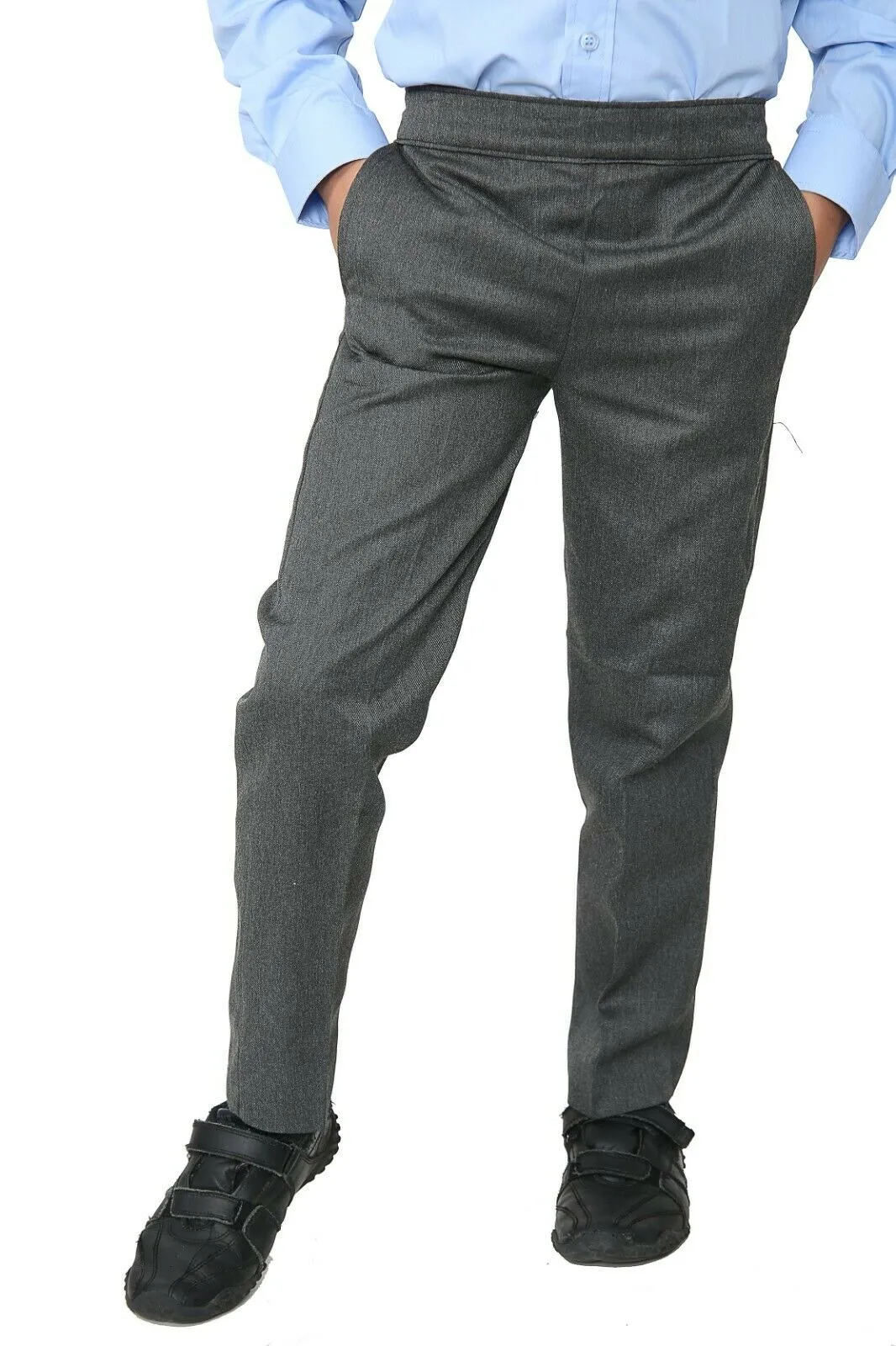 Age 2-10 Boys Pull Up Elasticated Back School Trousers Easy Wear -Grey