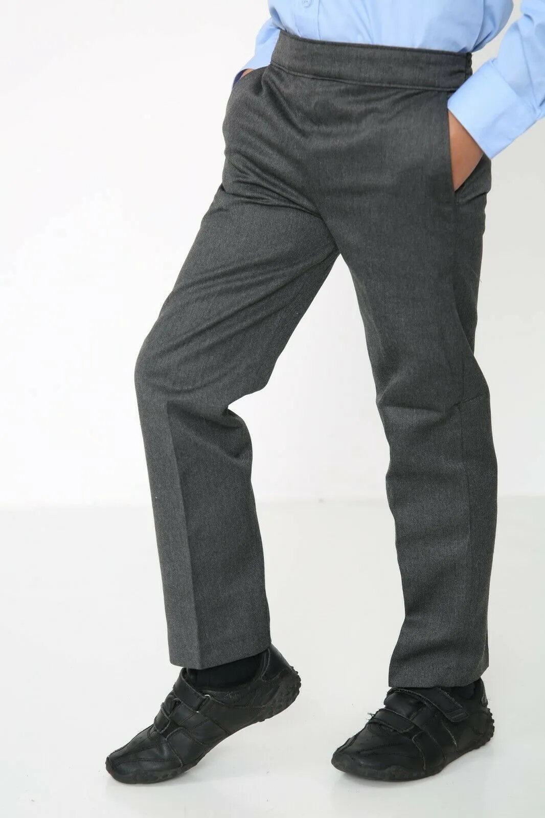Age 2-10 Boys Pull Up Elasticated Back School Trousers Easy Wear -Grey