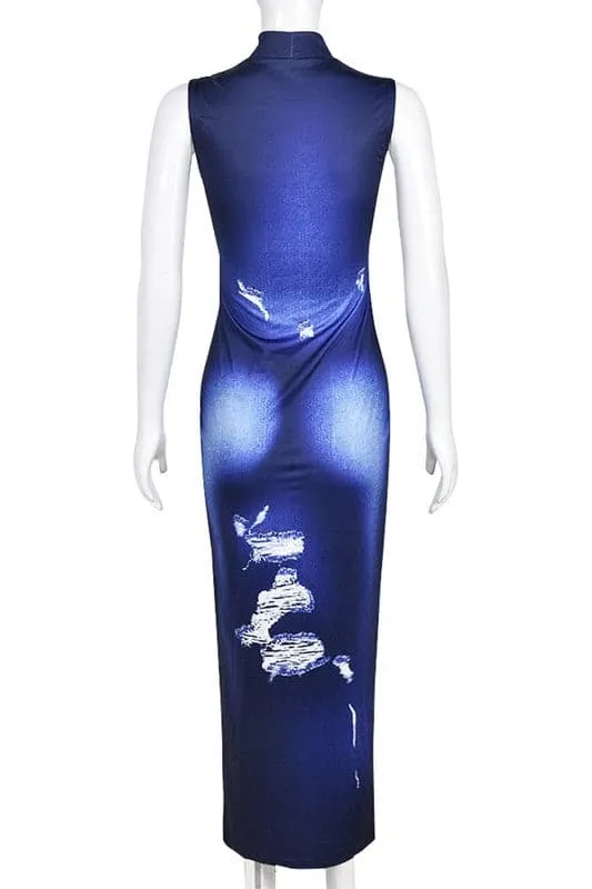 BA185 Sleeveless Long Graphic Dress