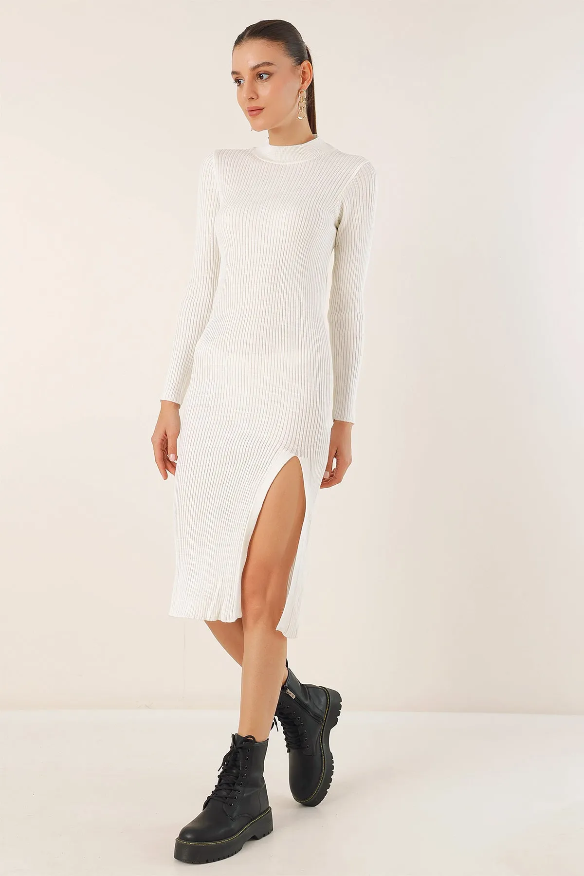 BGD Women Slit Knit Dress - White - Avondale