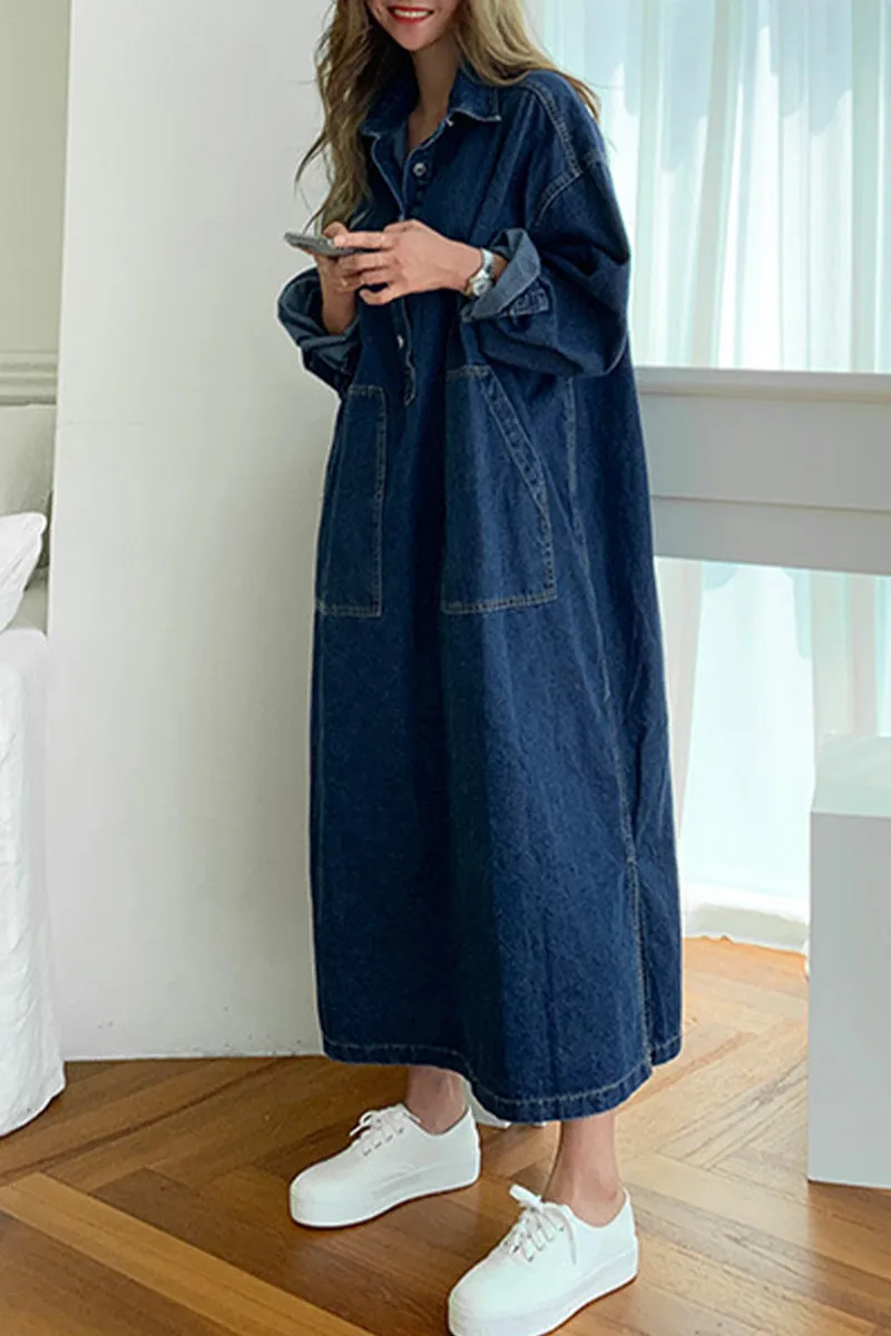 BI0133 Loose Fit Denim Long Dress