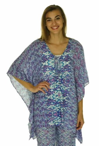 Bindya New York Women's Pullover Lace Up Cover Up Shirt Blue Purple $138