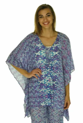 Bindya New York Women's Pullover Lace Up Cover Up Shirt Blue Purple $138