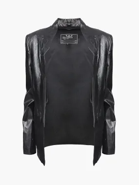 Black Leather Open Style Blazer Jacket