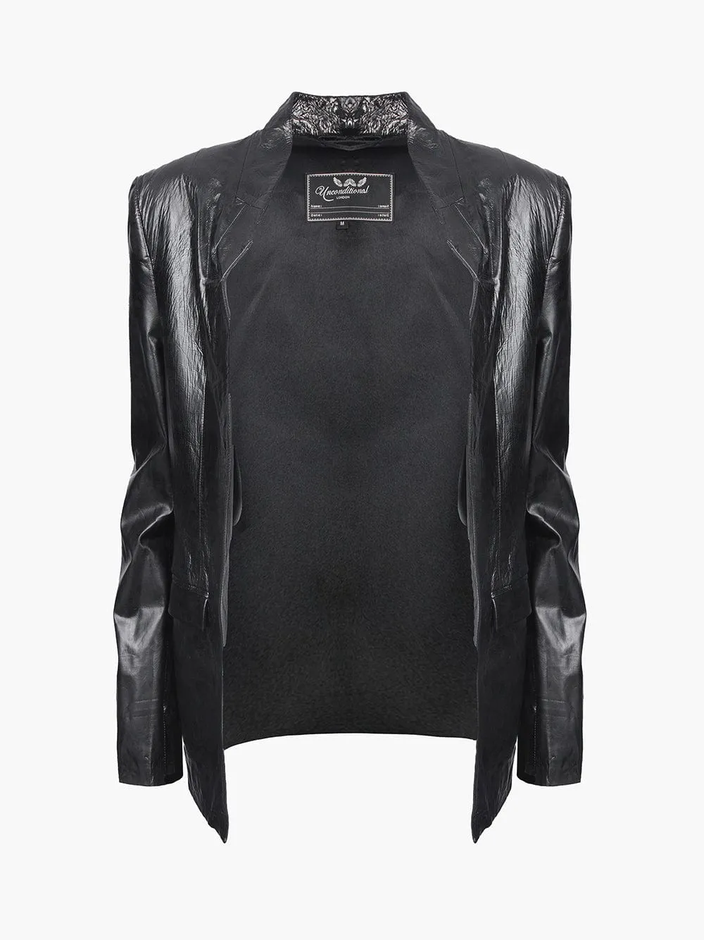 Black Leather Open Style Blazer Jacket