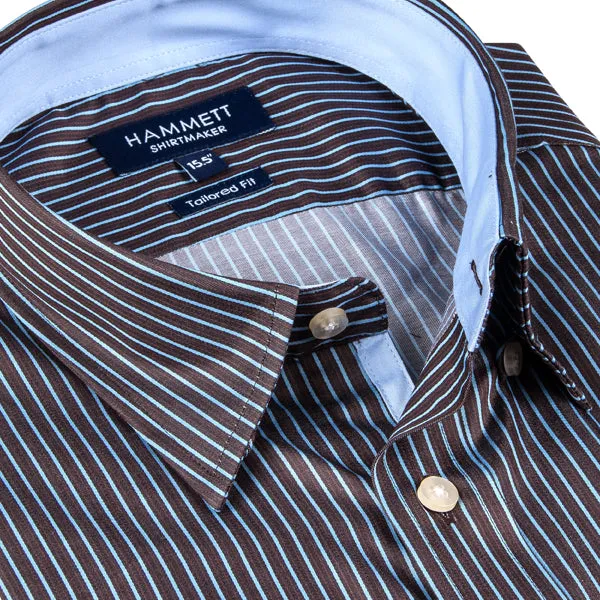 Brown & Blue Finest Twill Stripe Men's Shirt