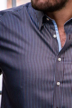 Brown & Blue Finest Twill Stripe Men's Shirt