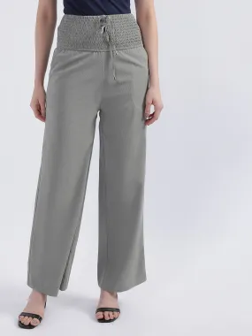 Centre Stage Women Sage Green Self-Design Flared Trouser