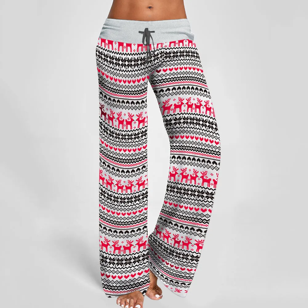 Christmas Wide Leg Loose Print Low Waist Pants