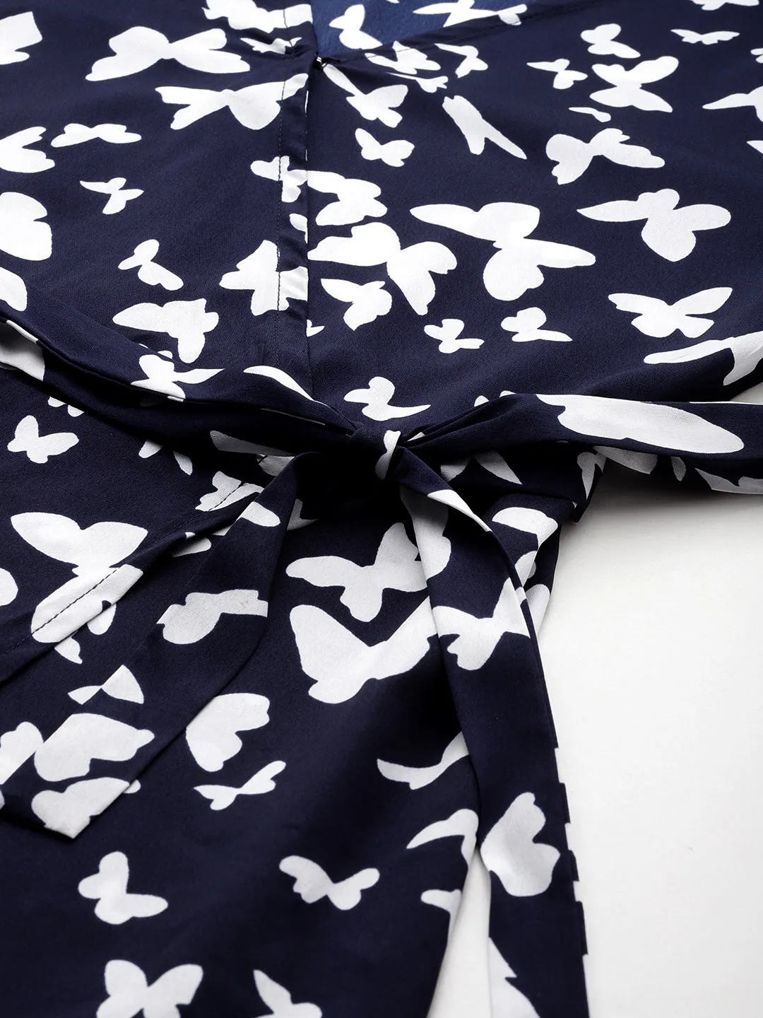 Cottinfab Conversational Print Bell Sleeve Crepe Wrap Longline Top