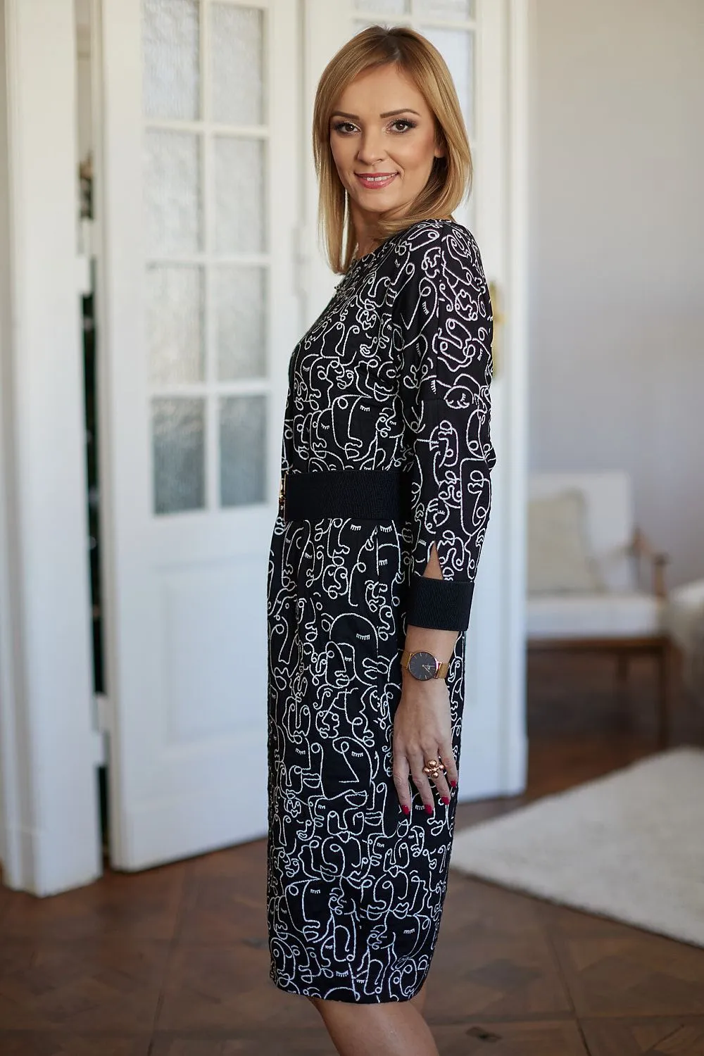 Elegant jacquard knit fabric daydress