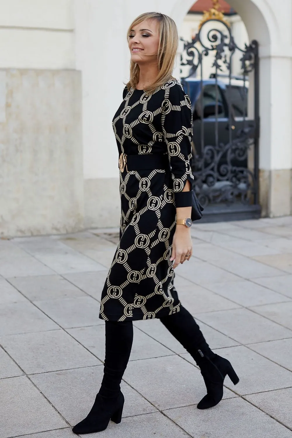 Elegant jacquard knit fabric daydress