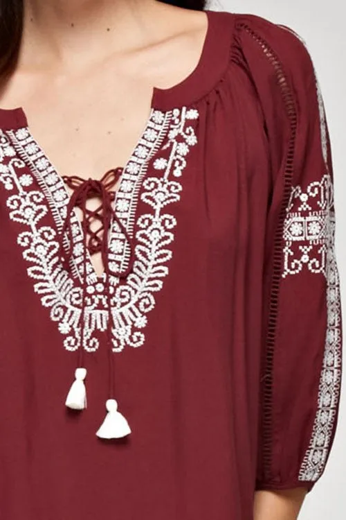 Embroidered Lace Up From Top