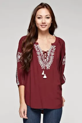 Embroidered Lace Up From Top