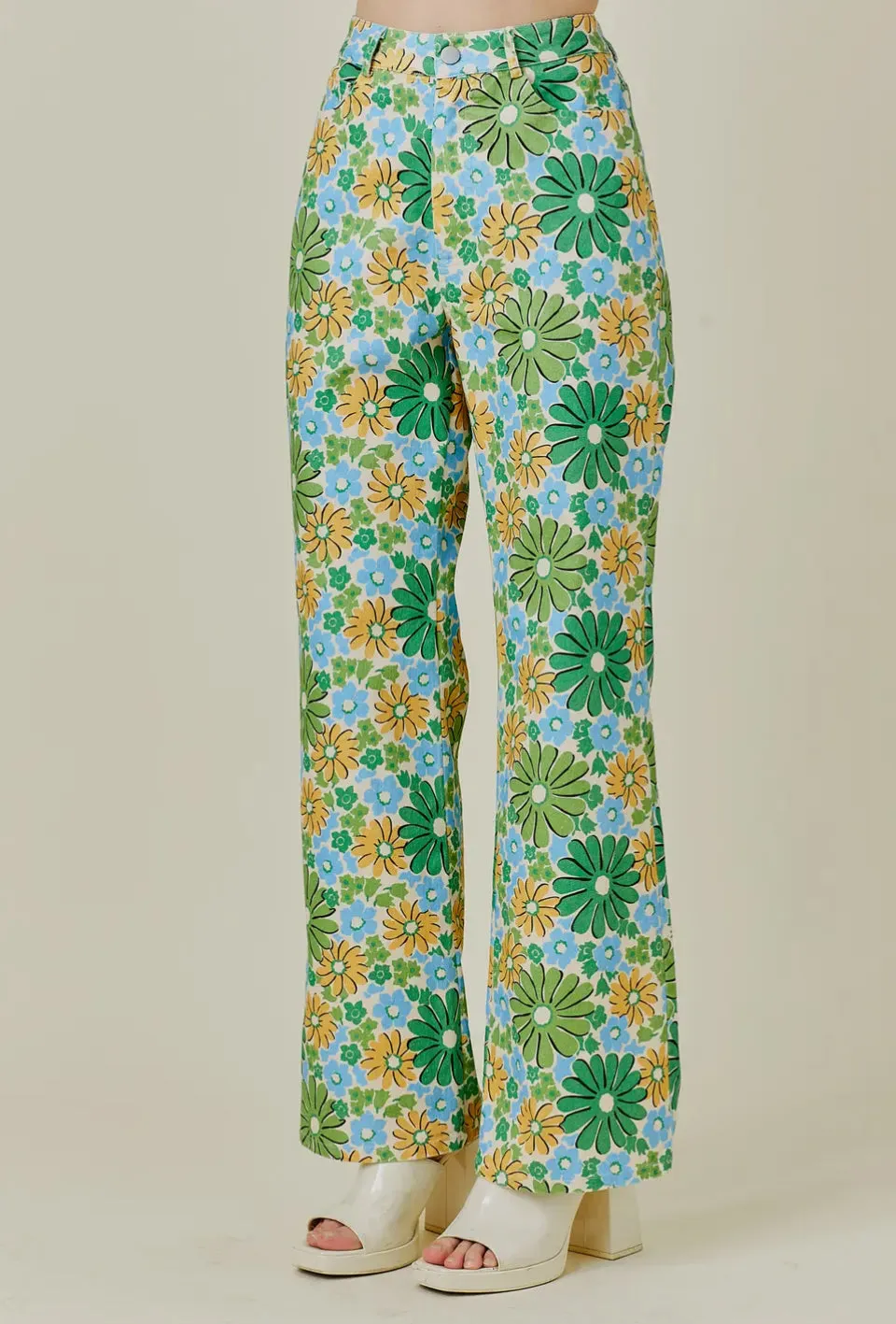 Green multi floral jean