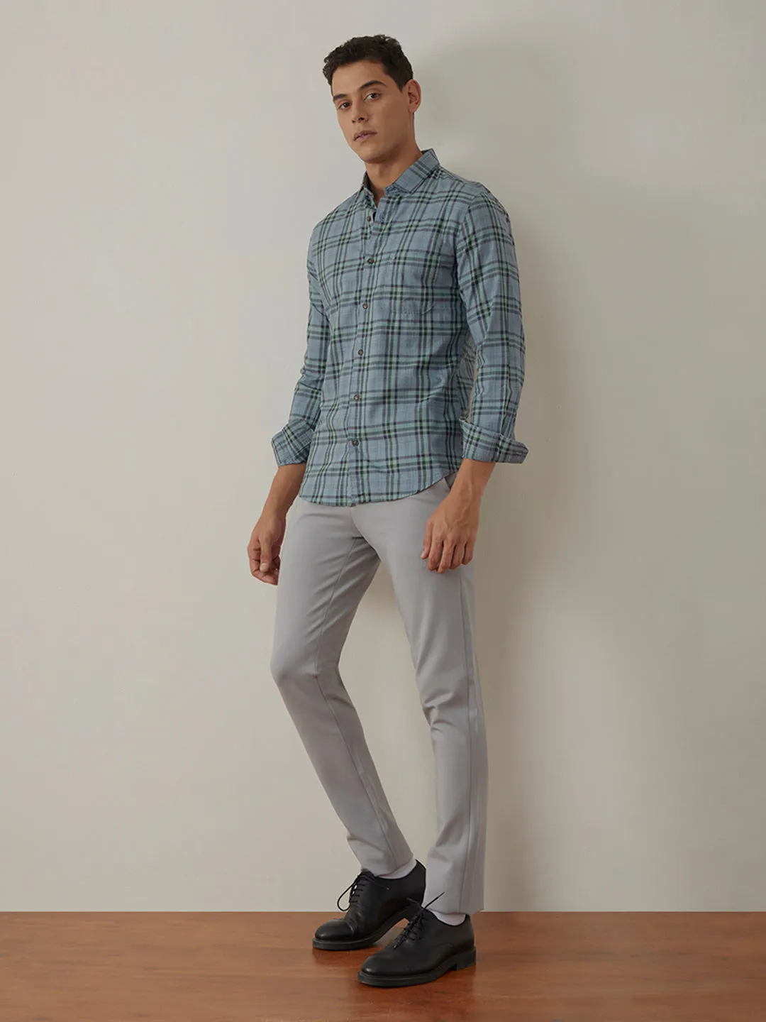 Grey Green Checks Shirt