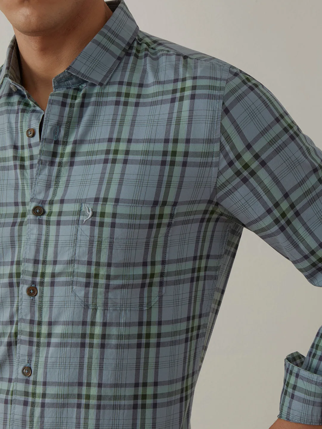 Grey Green Checks Shirt