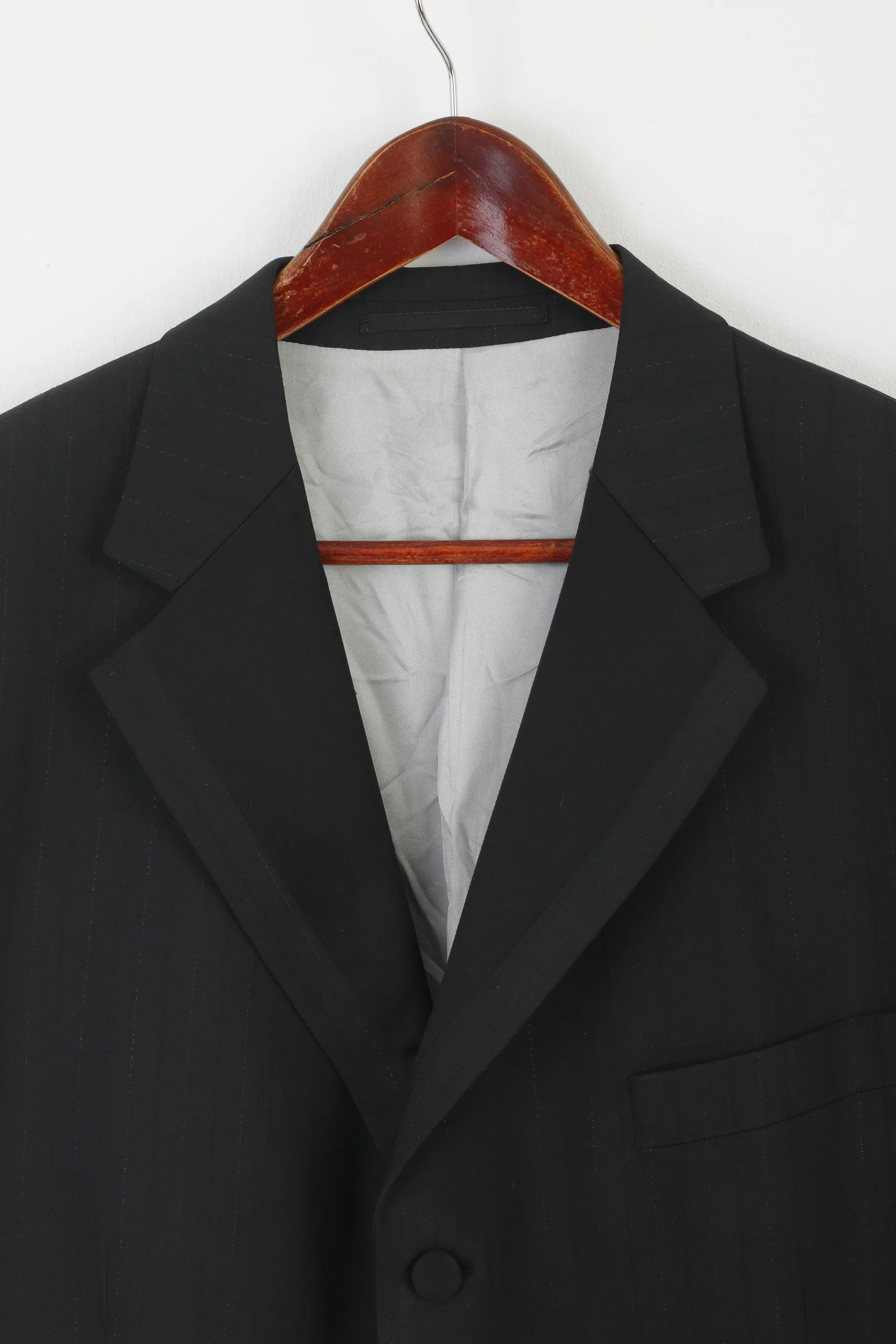 Hugo James Men 46 Blazer Black Striped Shiny Wool Blend Single Breasted Suit Top