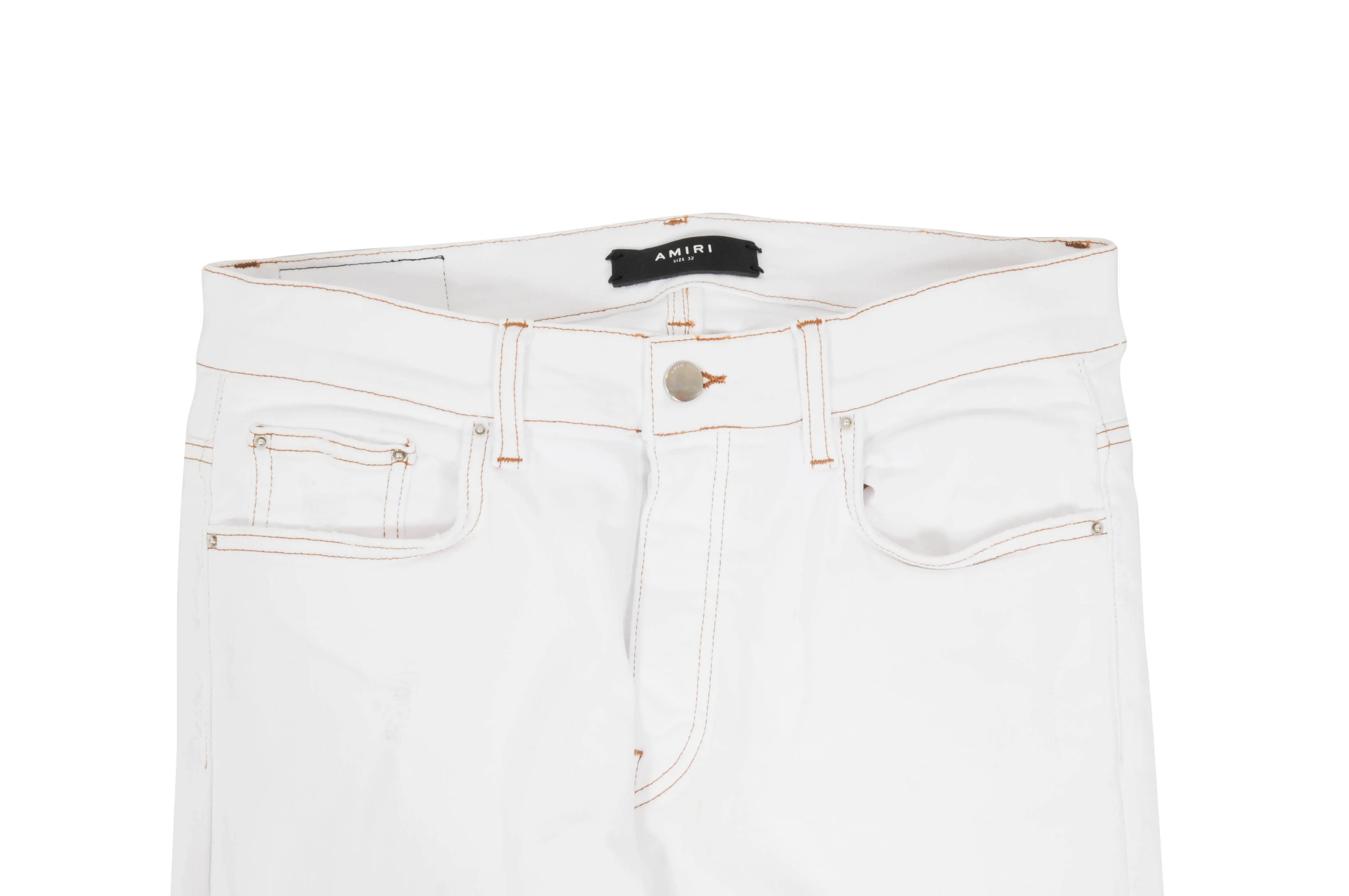 Knee Slash Distressed White Denim Jeans