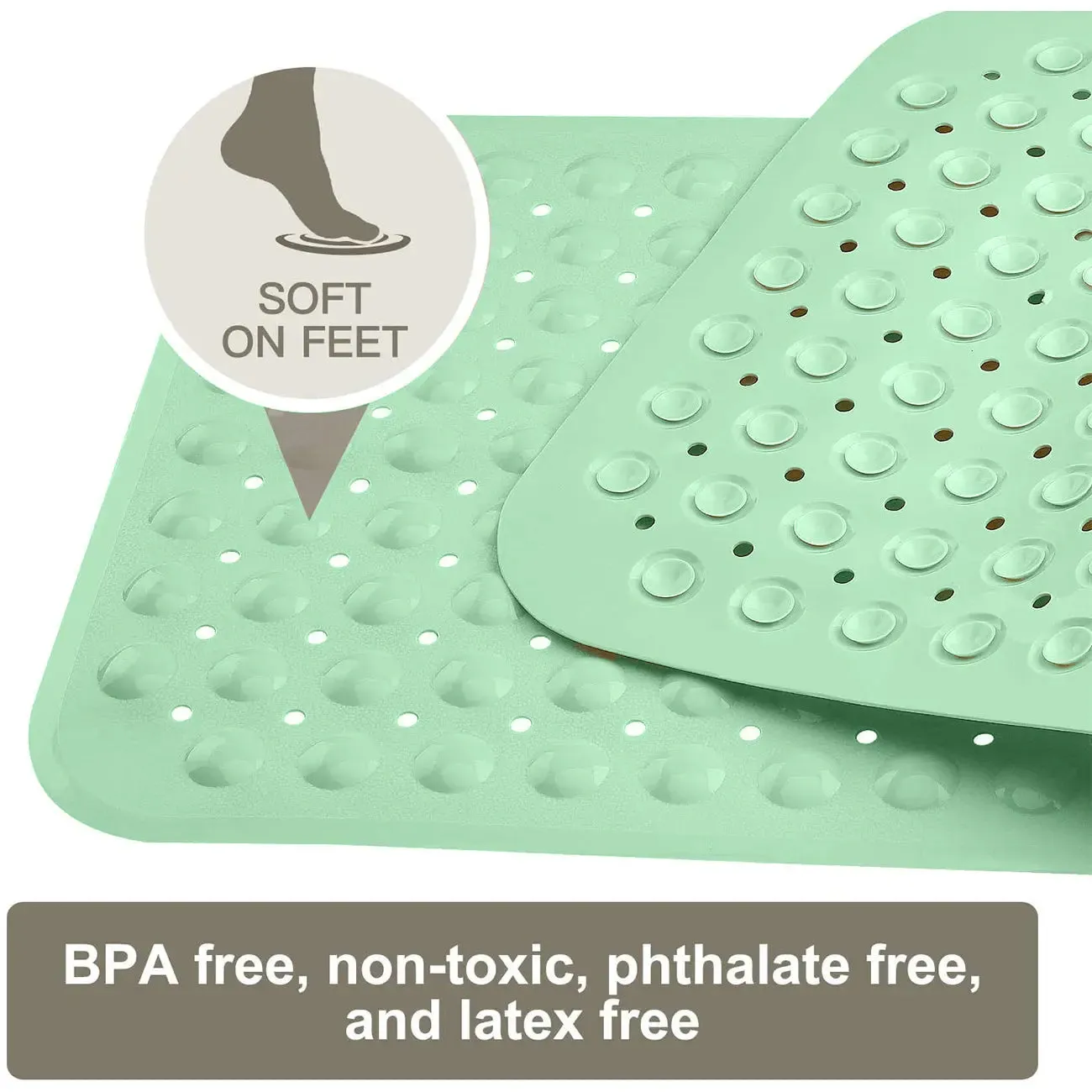 LifeKrafts Experia Anti-Slip with Suction Cup Bath Mat, 88x58cm (Green Color with Soft-Pebble)