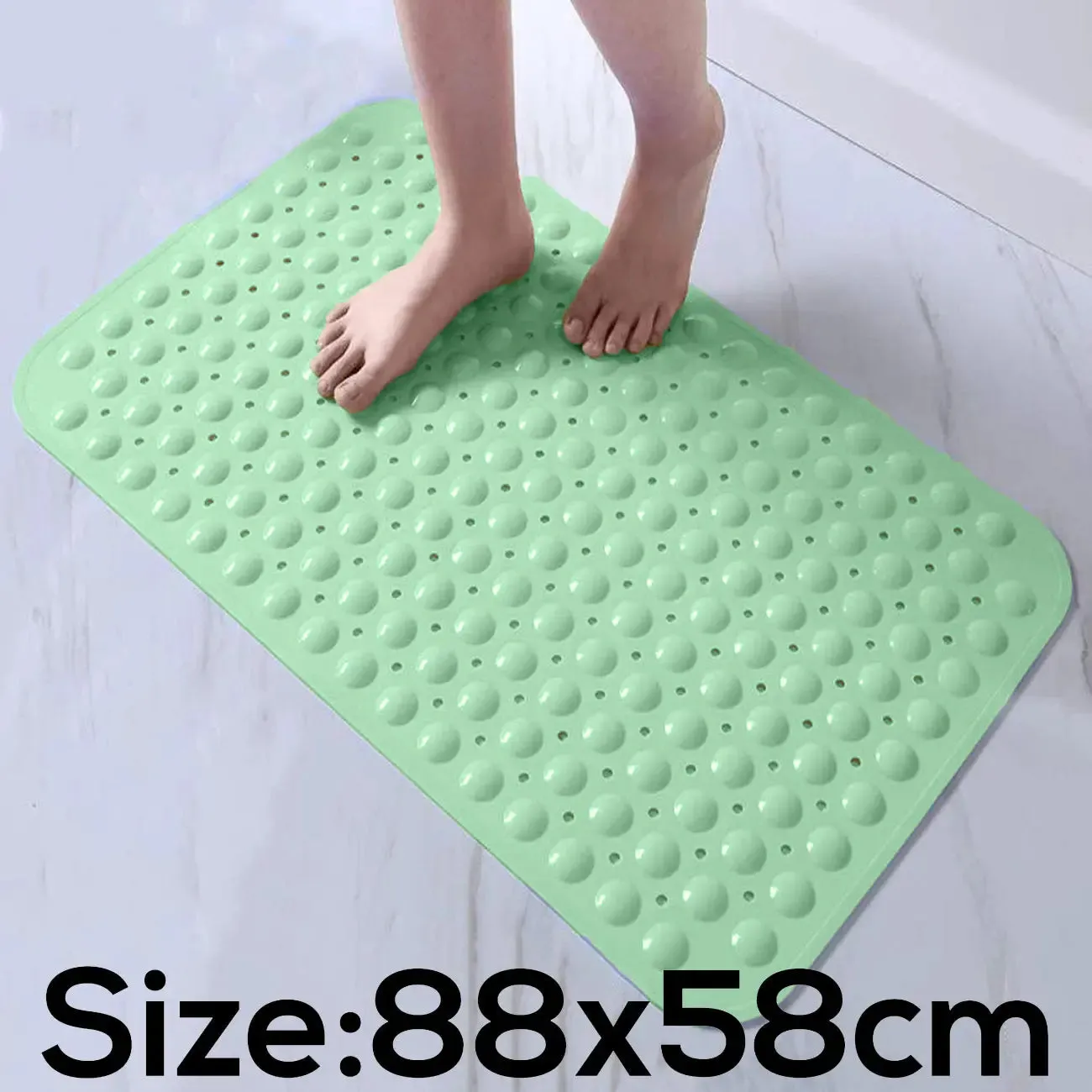 LifeKrafts Experia Anti-Slip with Suction Cup Bath Mat, 88x58cm (Green Color with Soft-Pebble)