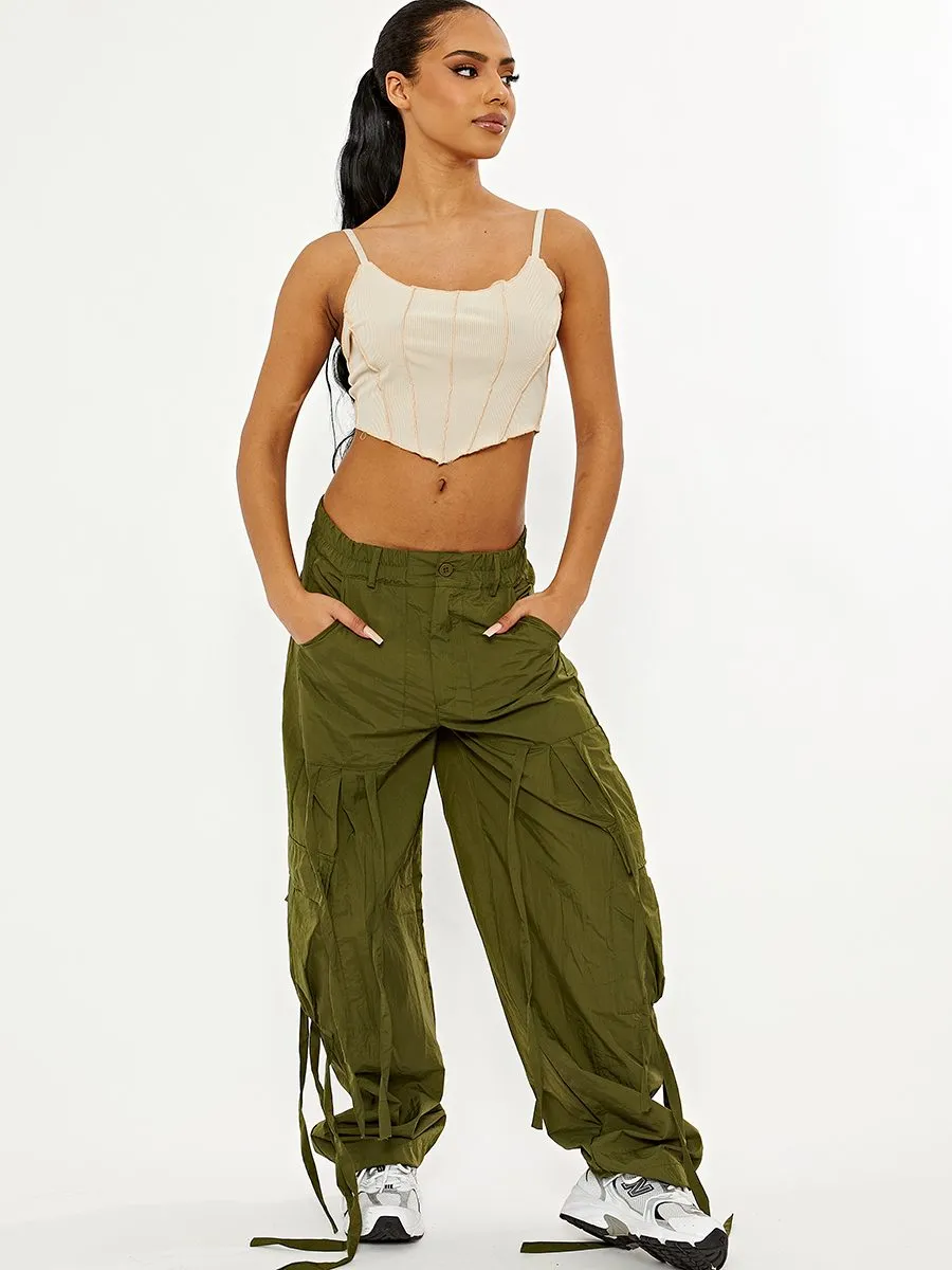Lizzy Shell Parachute Pocket Detail Cargo Trousers In Khaki