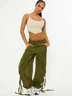 Lizzy Shell Parachute Pocket Detail Cargo Trousers In Khaki
