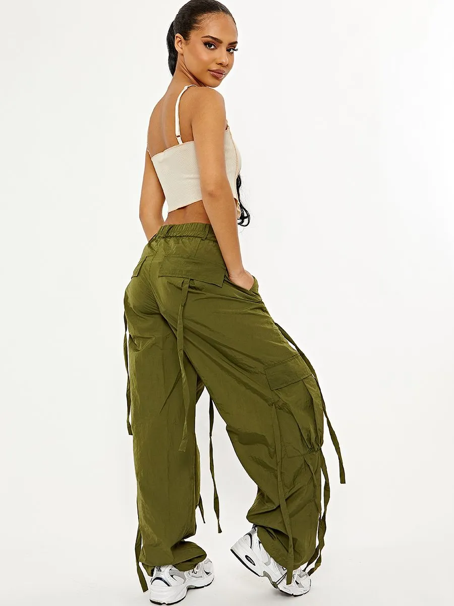 Lizzy Shell Parachute Pocket Detail Cargo Trousers In Khaki