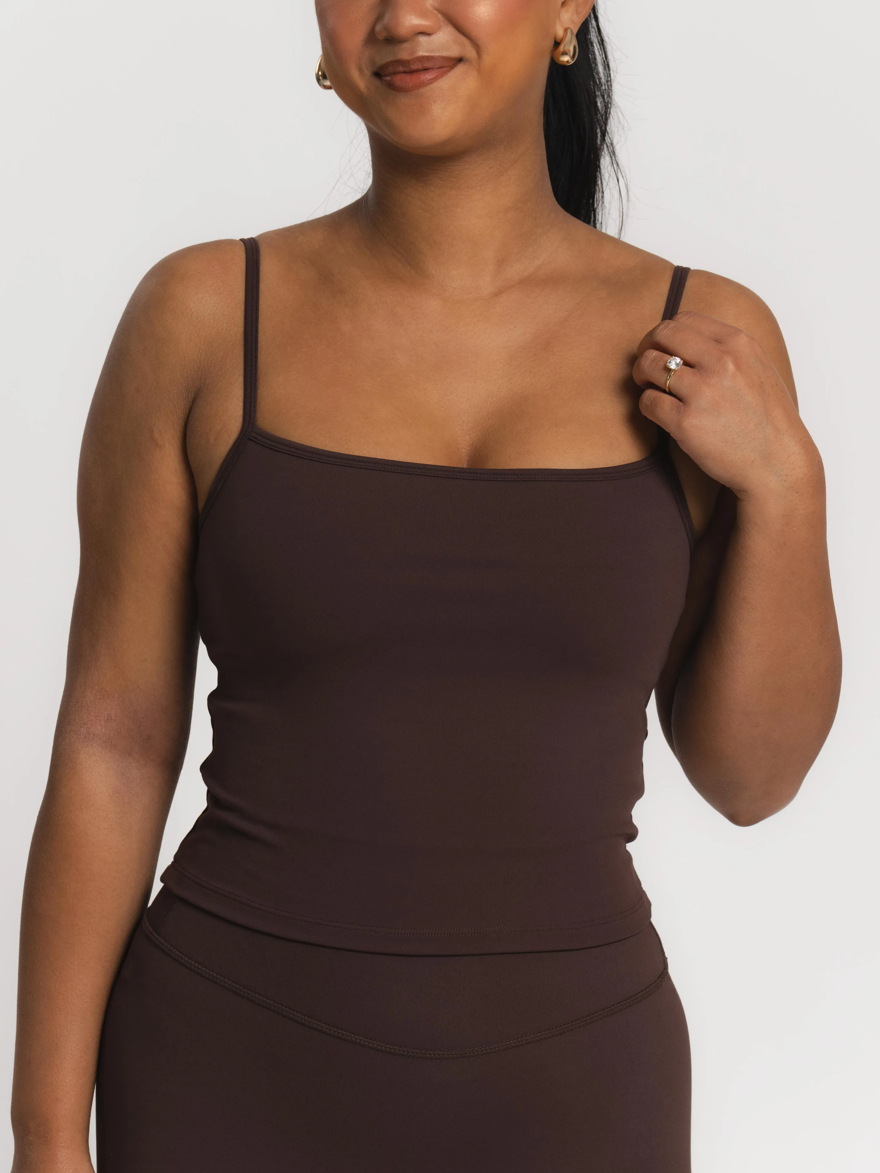 Lux Built-In Strappy Tank Top - Espresso