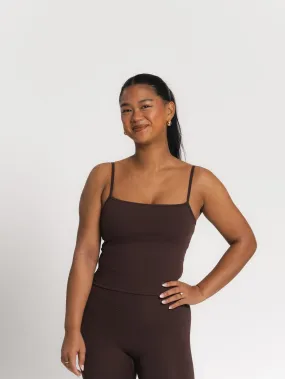 Lux Built-In Strappy Tank Top - Espresso
