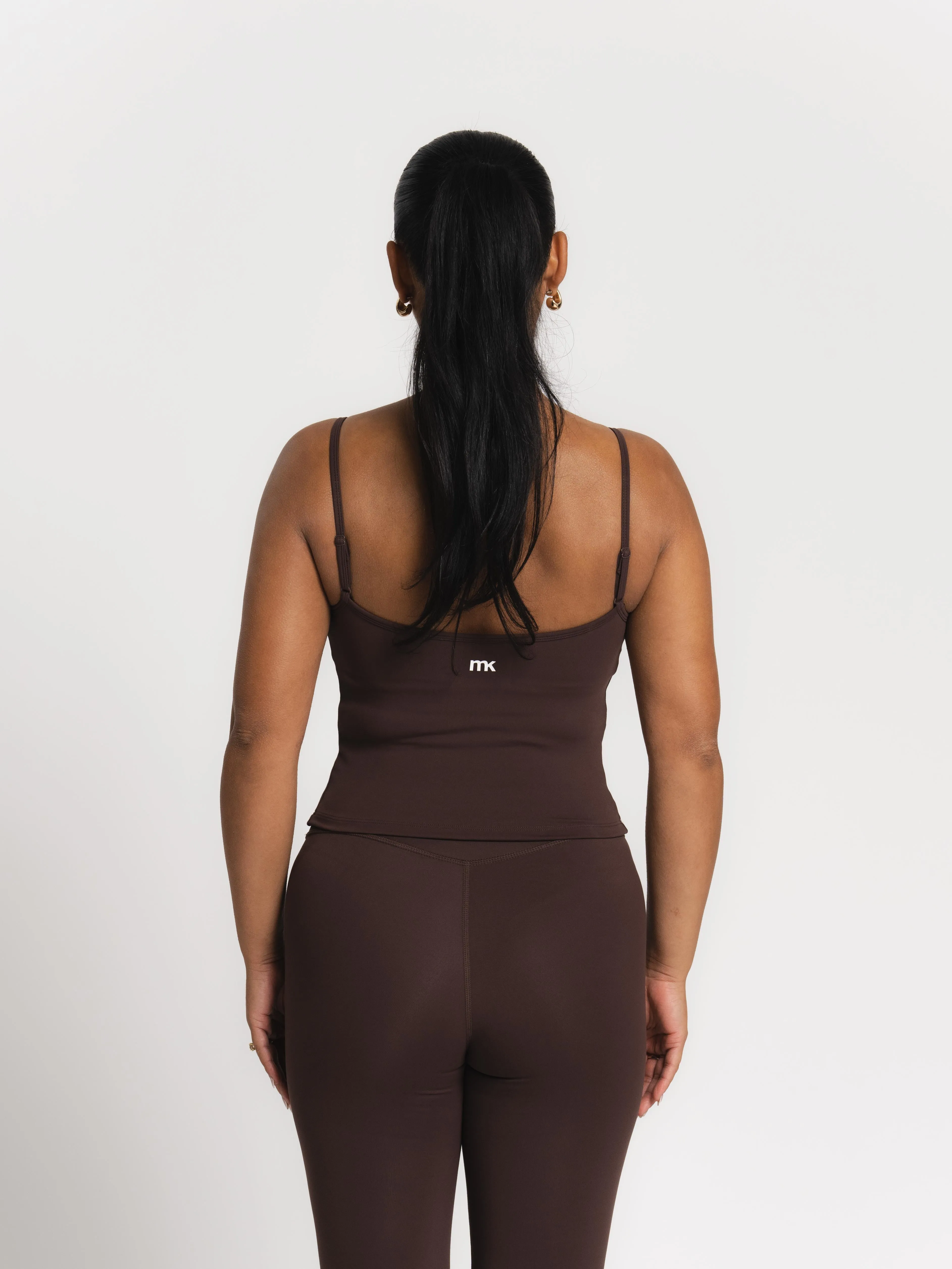 Lux Built-In Strappy Tank Top - Espresso