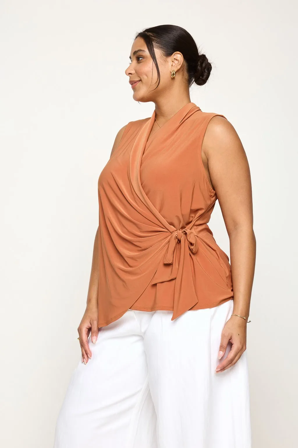 Madison Plus Size Sleeveless Side Tie Blouse