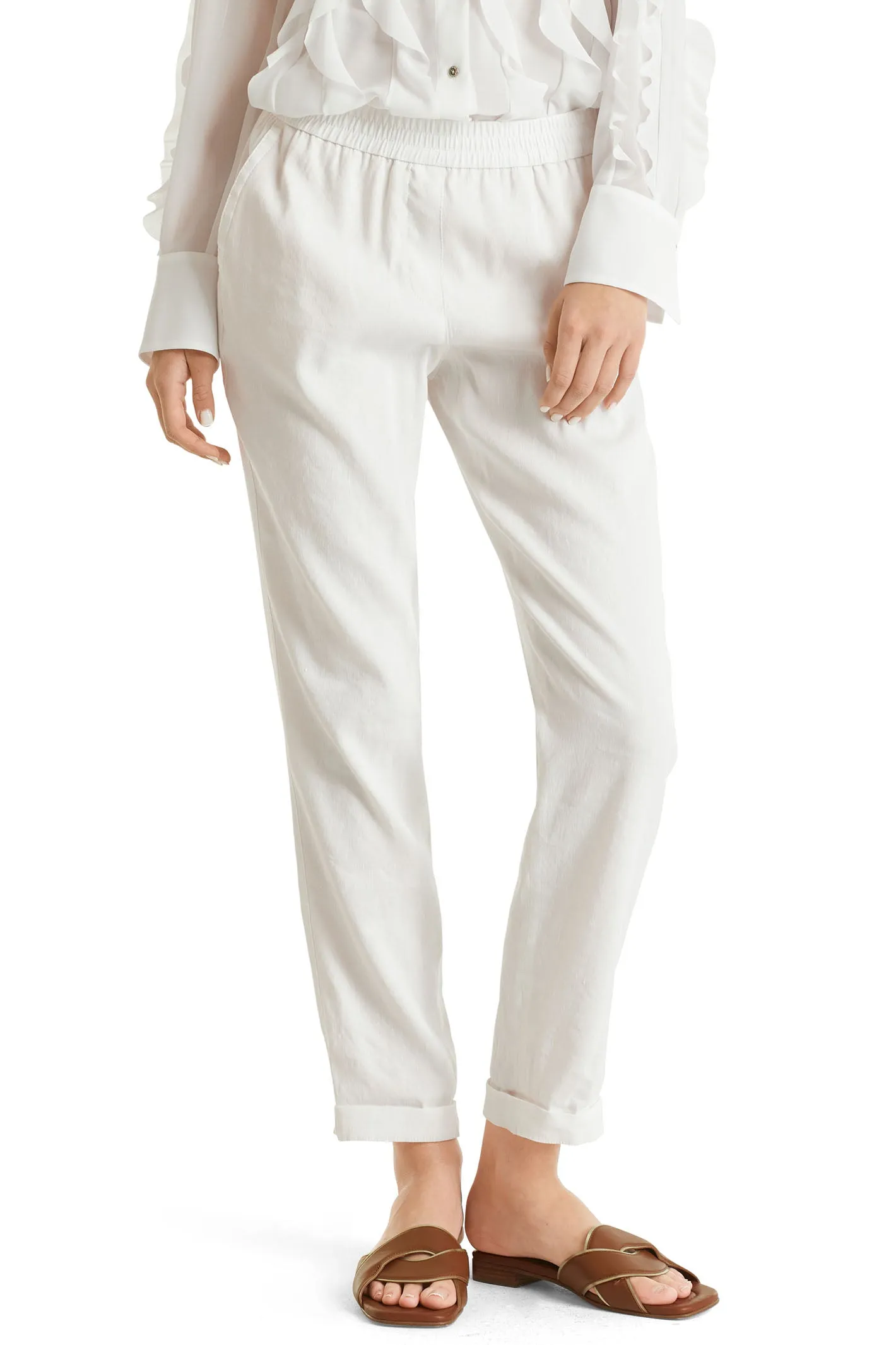 Marc Cain Collections WC 81.59 W47 110 Off White Pull-On Linen Mix Trousers