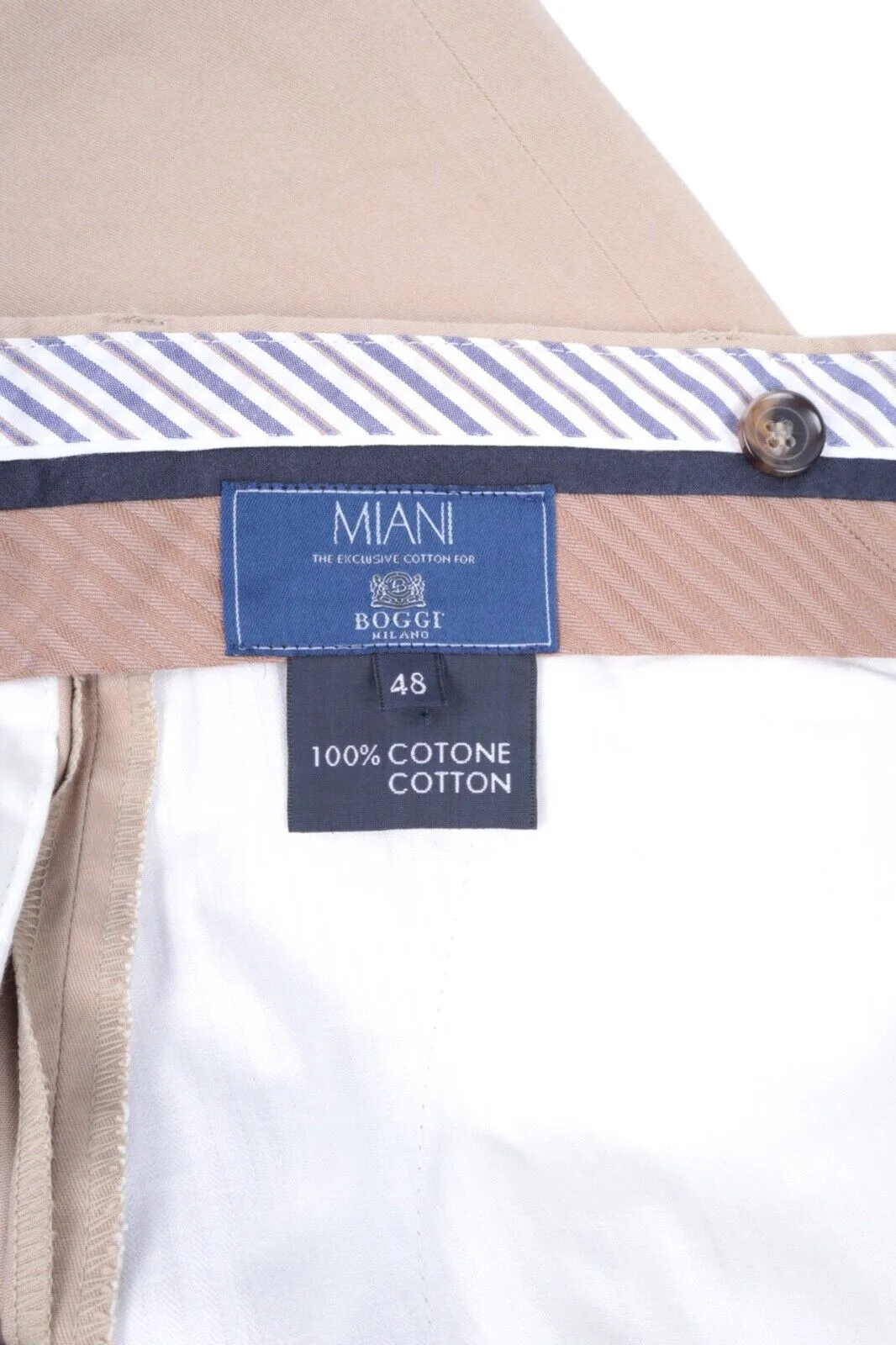 Men's BOGGI Milano Beige Miani Cotton Chino Pants Casual Trousers Size 48 IT