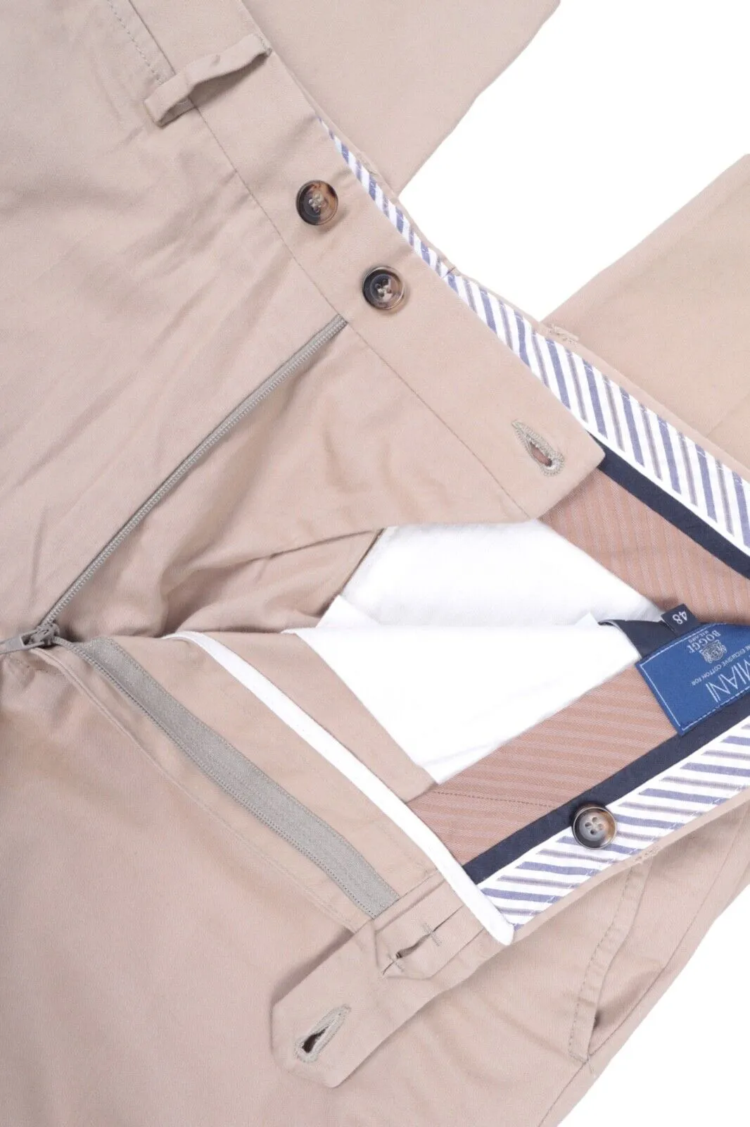 Men's BOGGI Milano Beige Miani Cotton Chino Pants Casual Trousers Size 48 IT