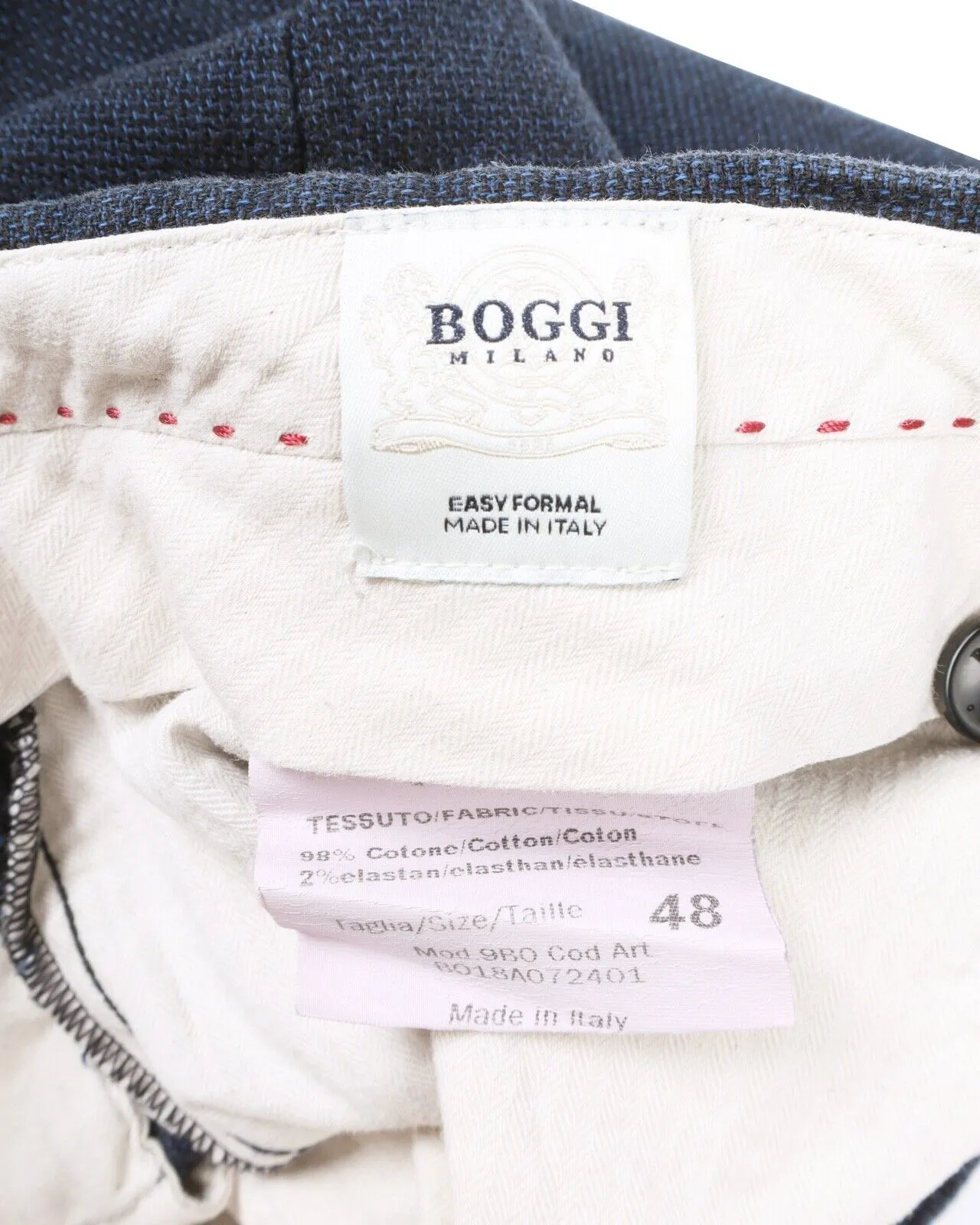 Men's BOGGI Milano Blue Cotton Chino Pants Casual Trousers Size 48 IT