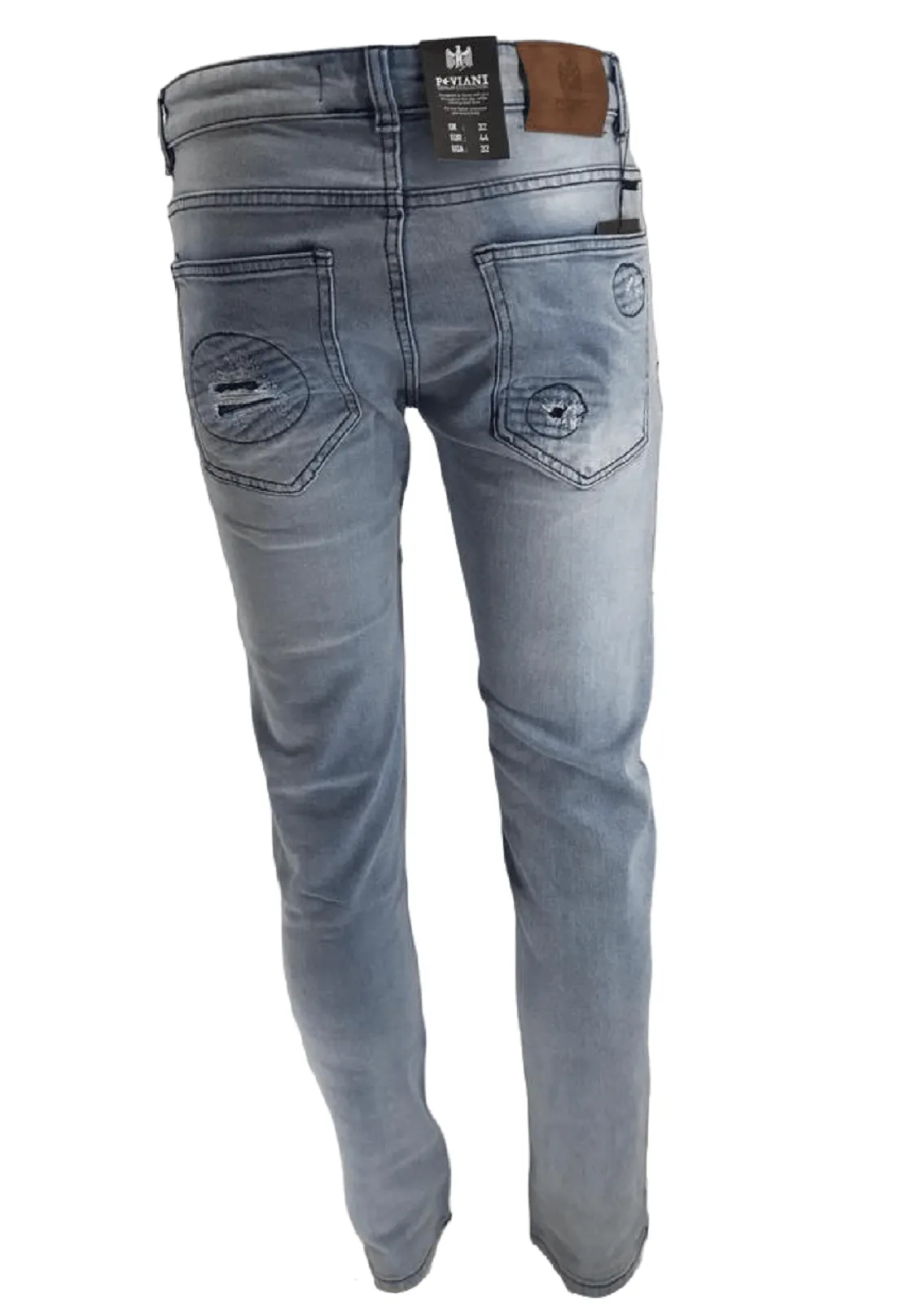Men's Ripped Jeans Light Blue Men Peviani Carrot Fit Jean Designer Slim Patchwork Biker Denim Trouser Jeans Pants