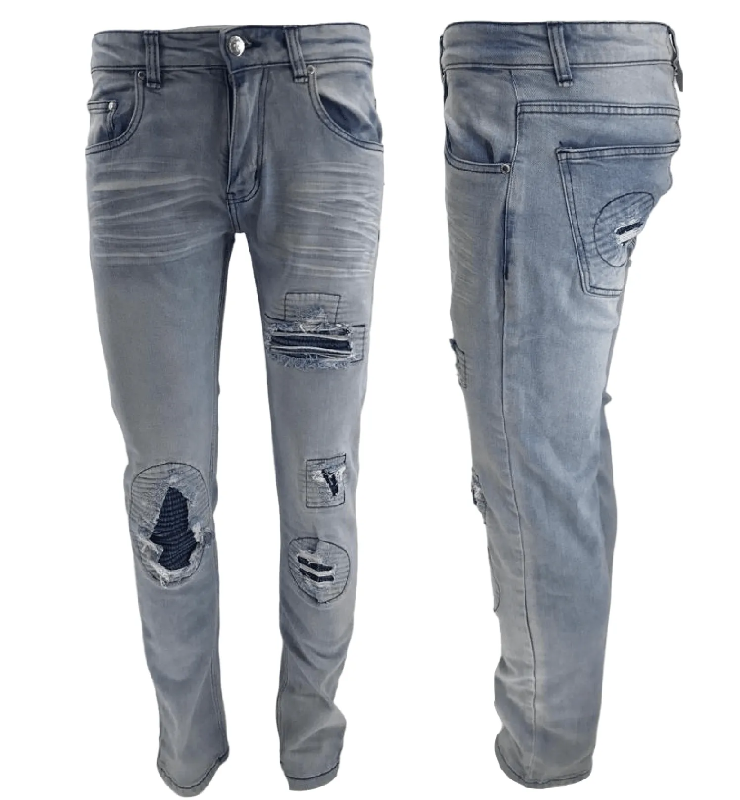 Men's Ripped Jeans Light Blue Men Peviani Carrot Fit Jean Designer Slim Patchwork Biker Denim Trouser Jeans Pants