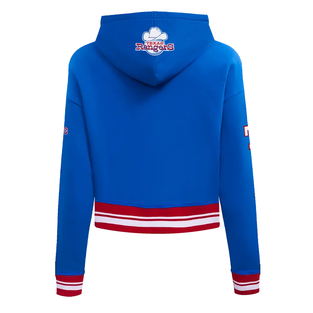 MLB TEXAS RANGERS RETRO CLASSIC WOMEN'S RIB CROPPED PO HOODIE (ROYAL BLUE/RED)