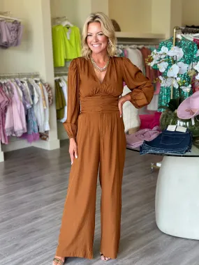 MP3547 Brown Satin Wide Leg Pant