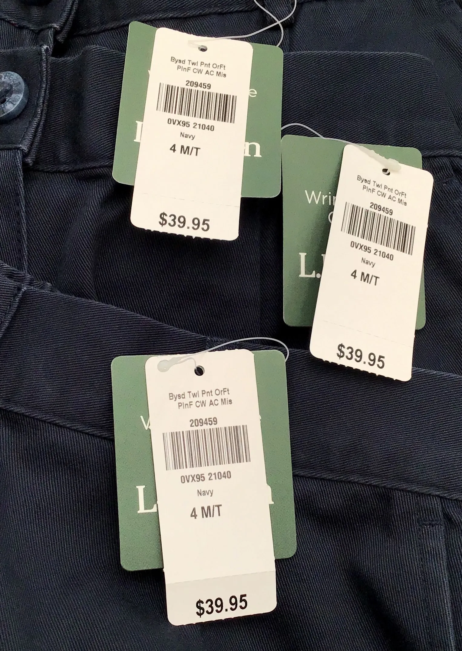 NWT L.L. Bean Women's Navy Blue Black Twill Chino Pants - Size 4 M/T Lot Of 4