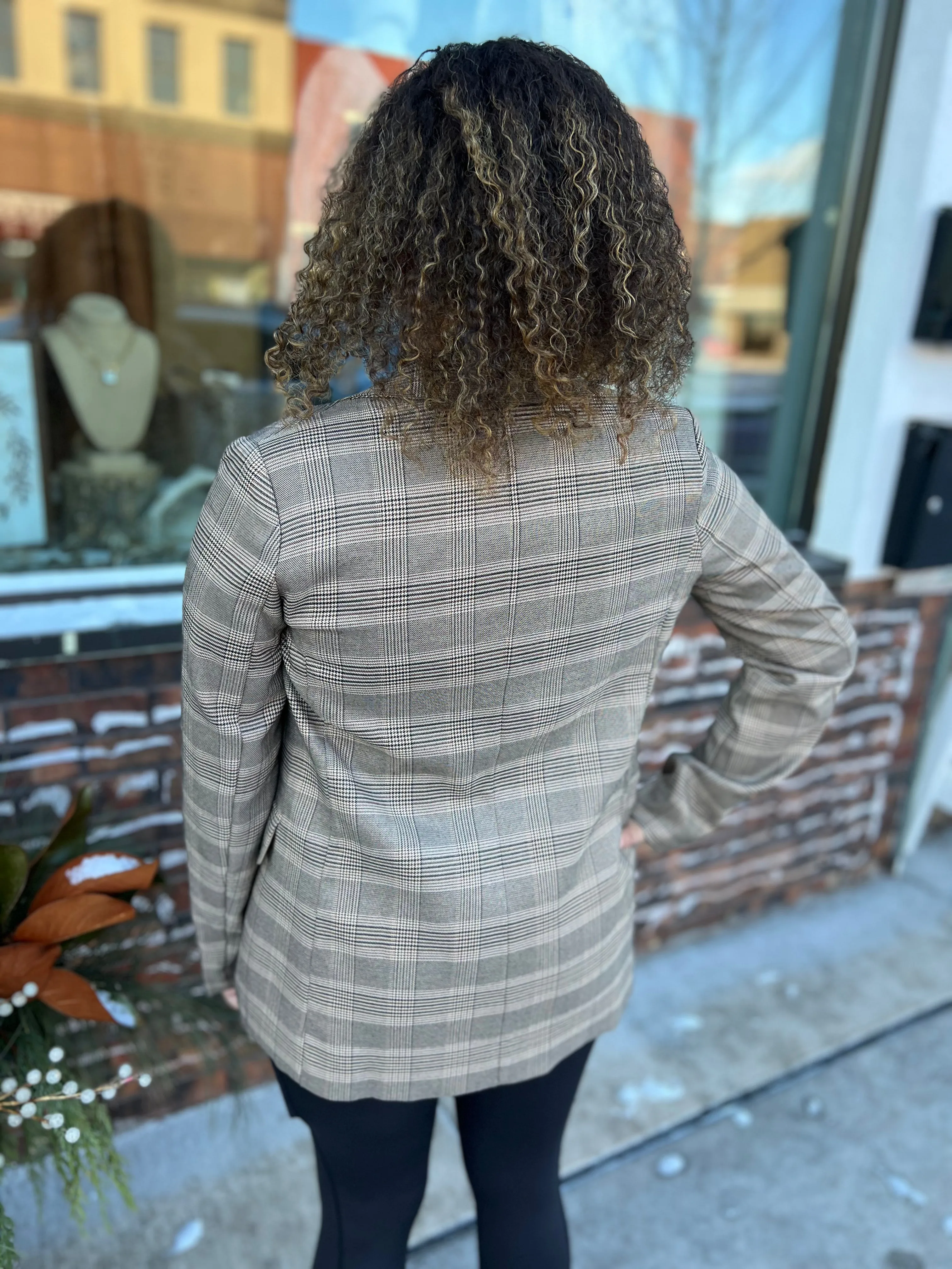 Plaid Collared Long Sleeve Blazer