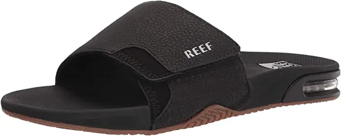 Reef Men's Fanning Slide Sandals- Black/ Silver