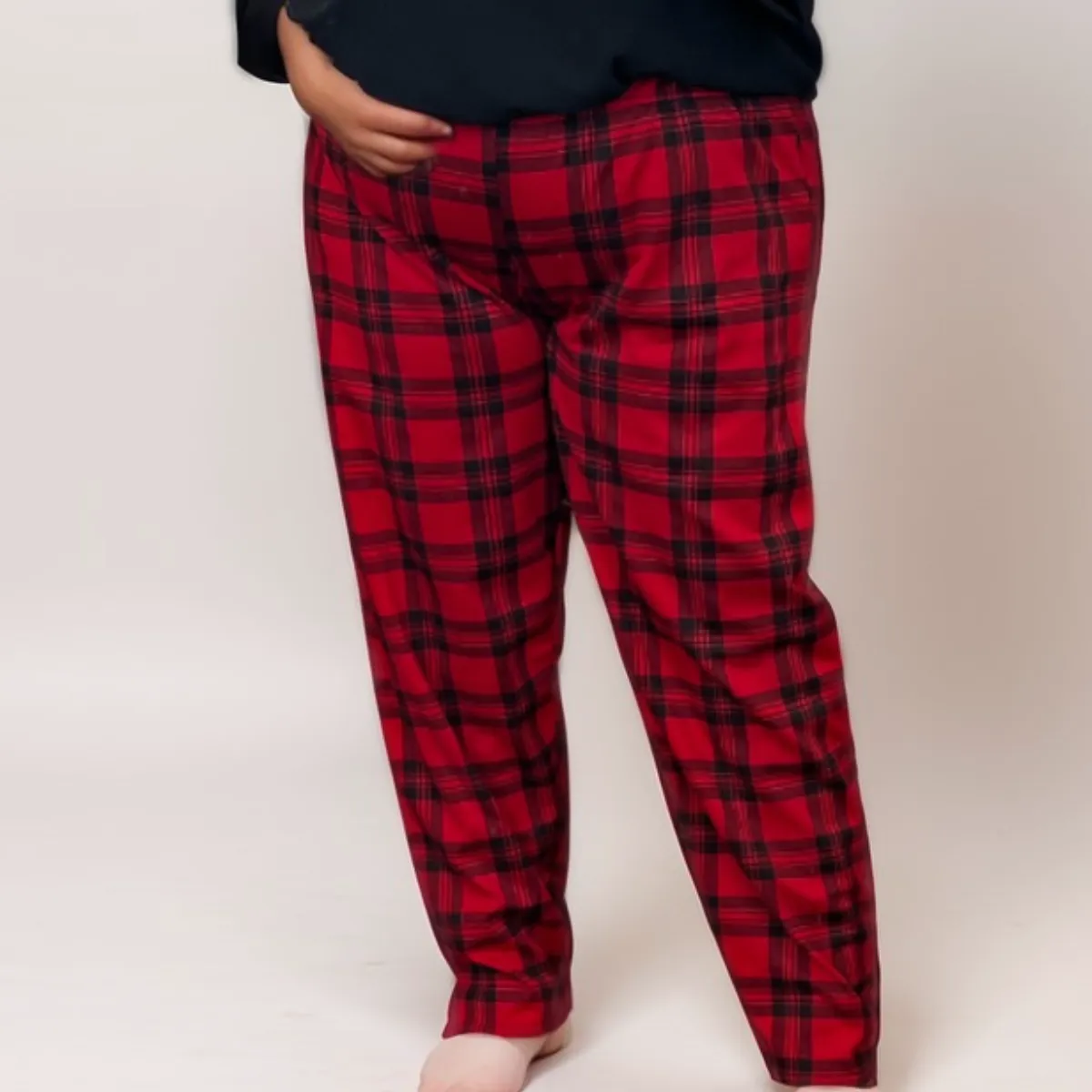 ROCKTHOSECURVES RED TARTAN ELASTIC WAIST TROUSERS